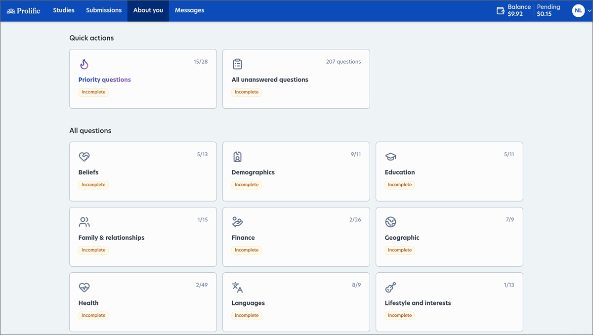 completing your prolific profile