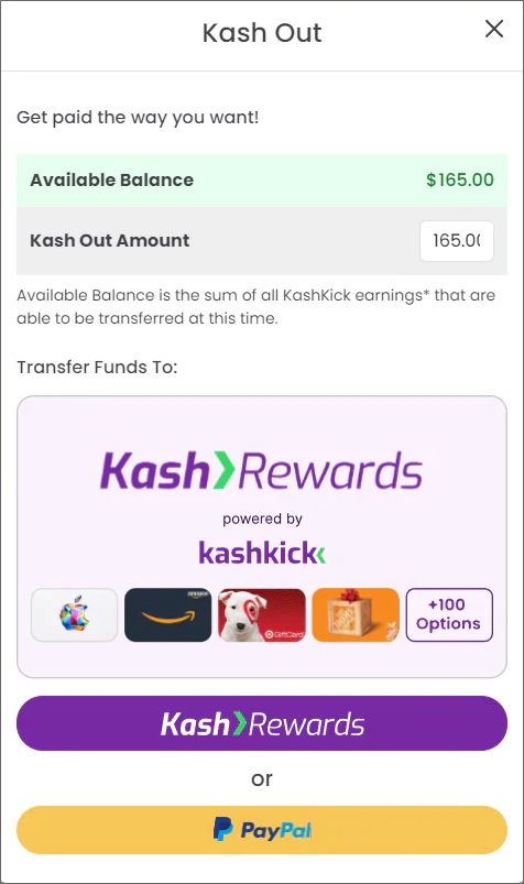 kashkick cashout options