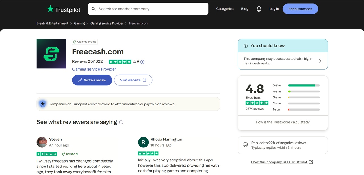 freecash trustpilot reviews