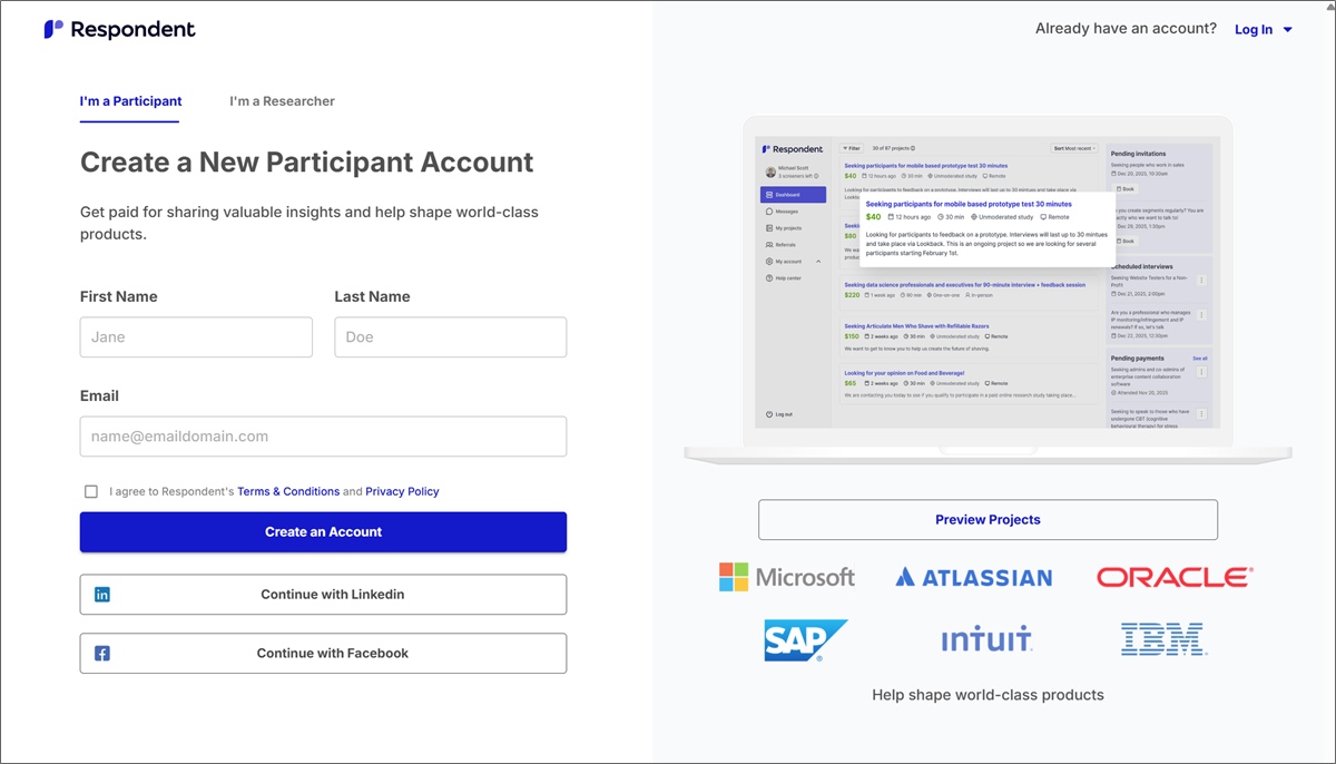 respondent participant sign-up