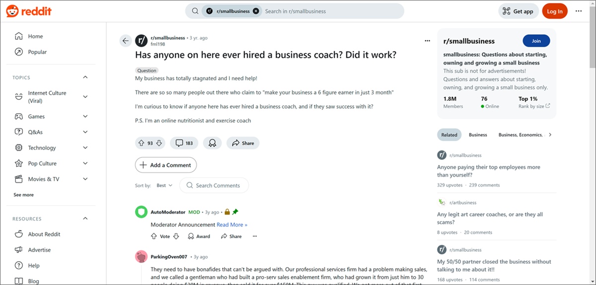 business coach reddit thread