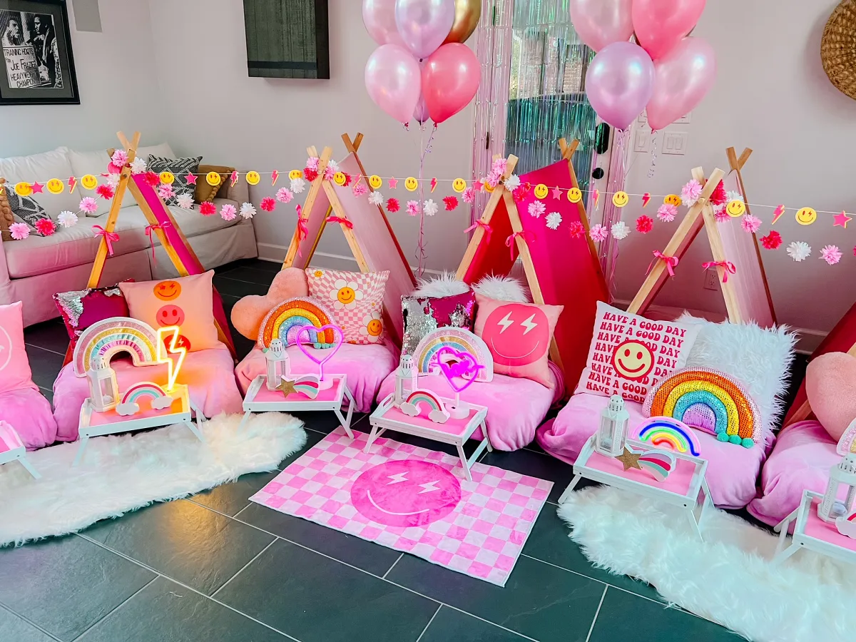 Firefly Slumber Parties Setup - Preppy + Rainbows